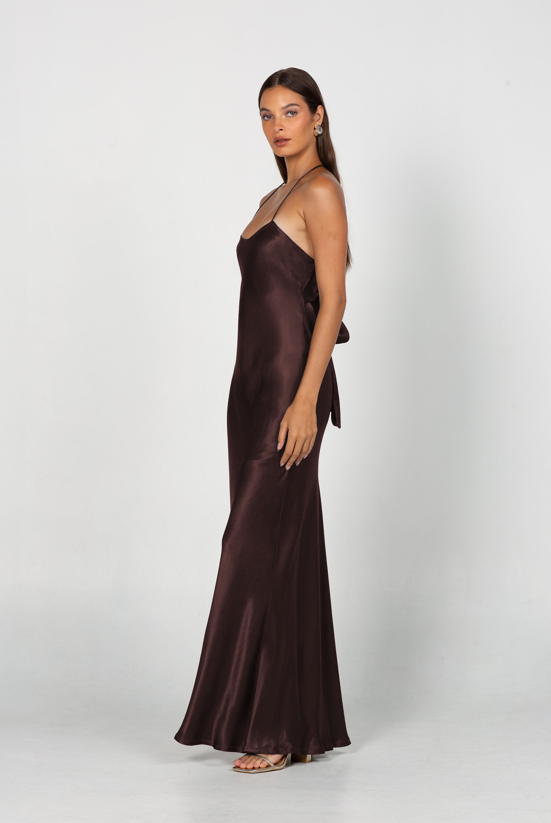 Halter Maxi Dress in High-Shine Satin for Bridesmaids and Formal Events