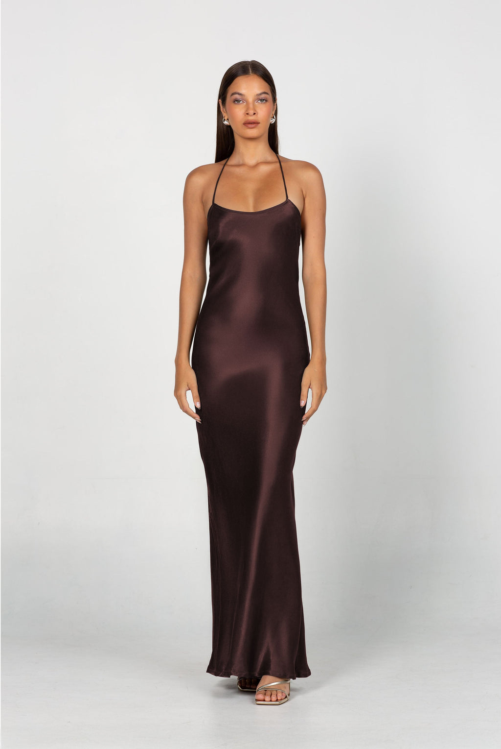 Halter Maxi Dress in High-Shine Satin for Bridesmaids and Formal Events
