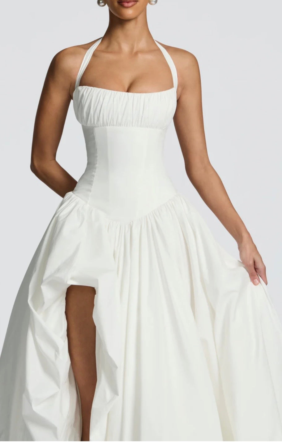 Halter Maxi Dress with Sculpted Bodice and Side Split for Evening Events