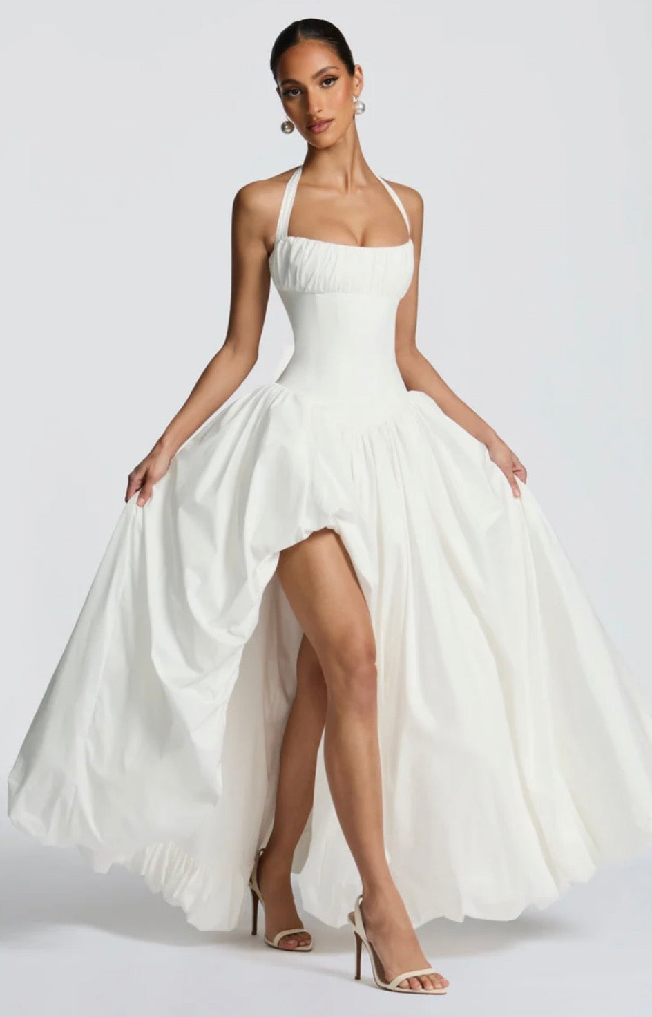 Halter Maxi Dress with Sculpted Bodice and Side Split for Evening Events