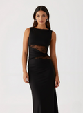 Black Lace Cutout Maxi Dress Women UK – Elegant Evening Gown, Formal Occasion