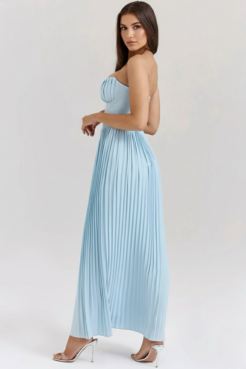 Underwired Pleated Strapless A-Line Maxi Dress Women UK – Formal Occasion Evening Gown, Wedding Guest