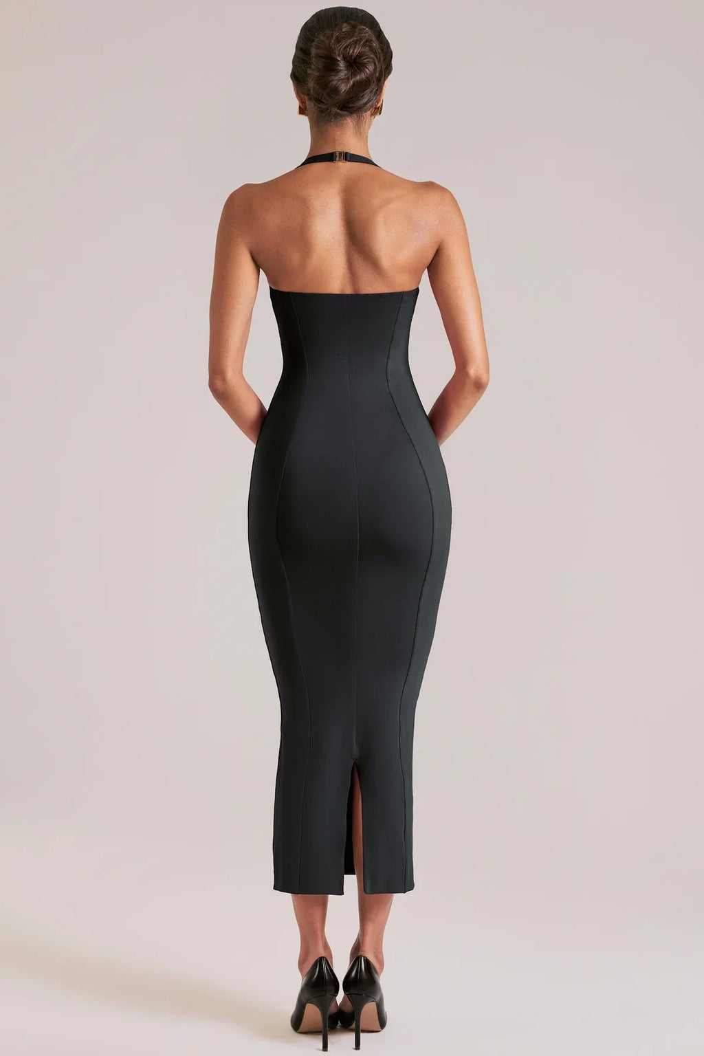 Black Halter Midi Dress Women UK – Sculpting Fit for Events, Cocktail & Garden Party