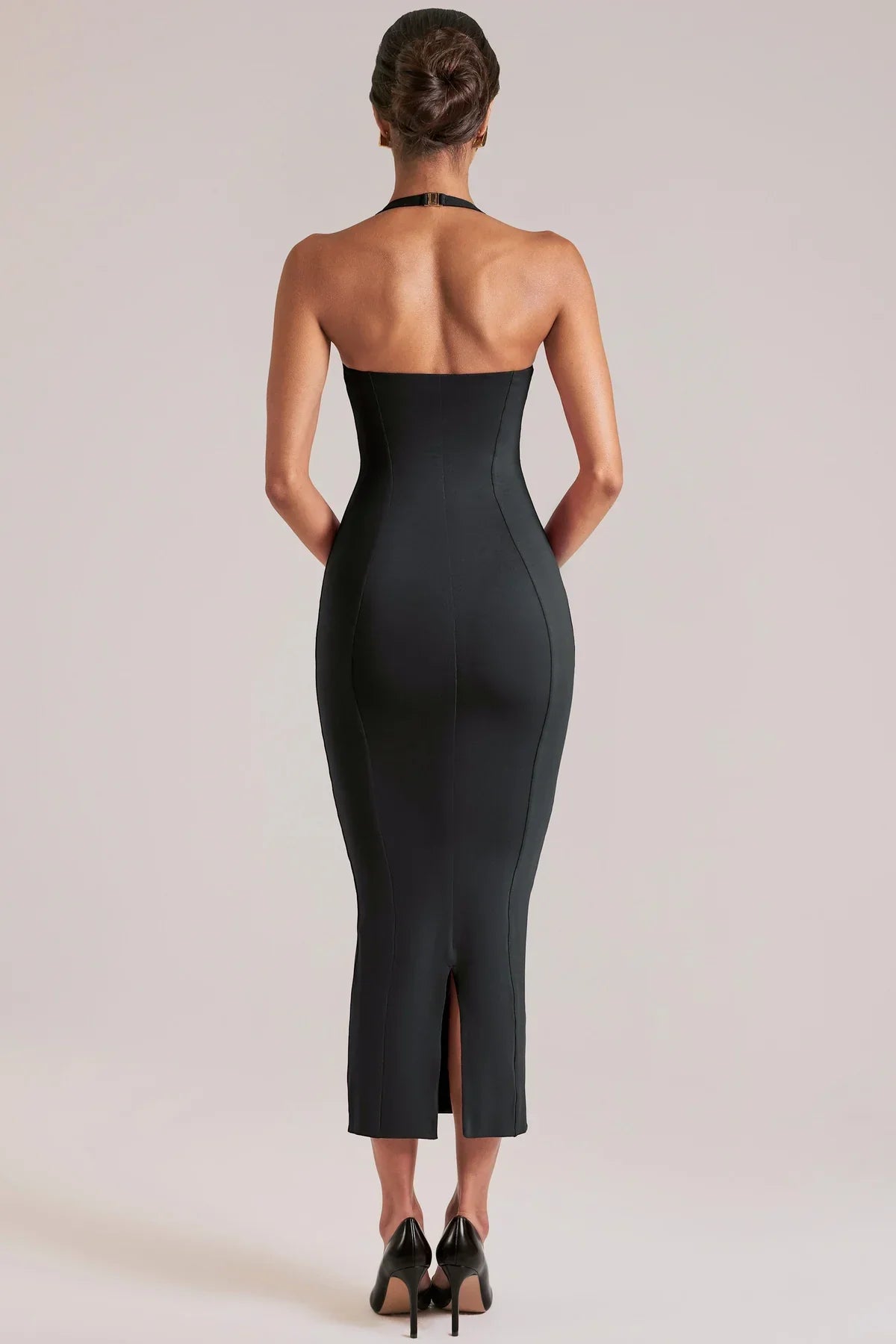 Black Halter Midi Dress Women UK – Sculpting Fit for Events, Cocktail & Garden Party