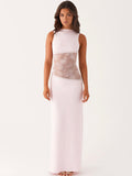 Backless Maxi Dress with Lace Detail - Stretchy Casual Wear for Women