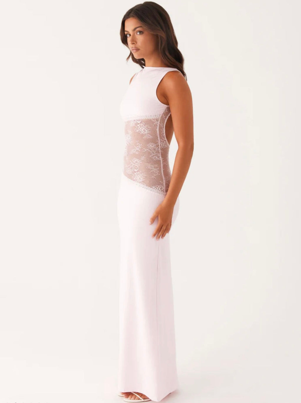 Backless Maxi Dress with Lace Detail - Stretchy Casual Wear for Women