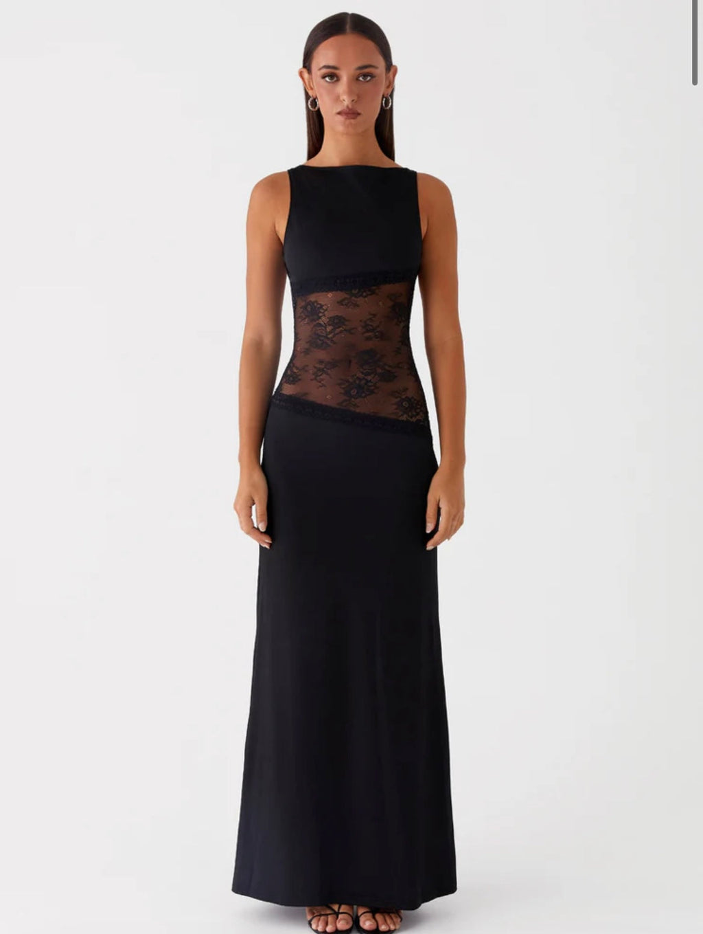 Backless Maxi Dress with Lace Detail - Stretchy Casual Wear for Women