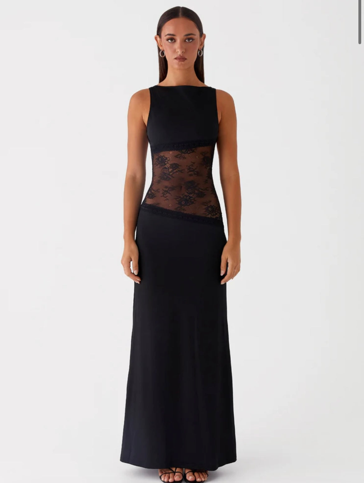 Backless Maxi Dress with Lace Detail - Stretchy Casual Wear for Women