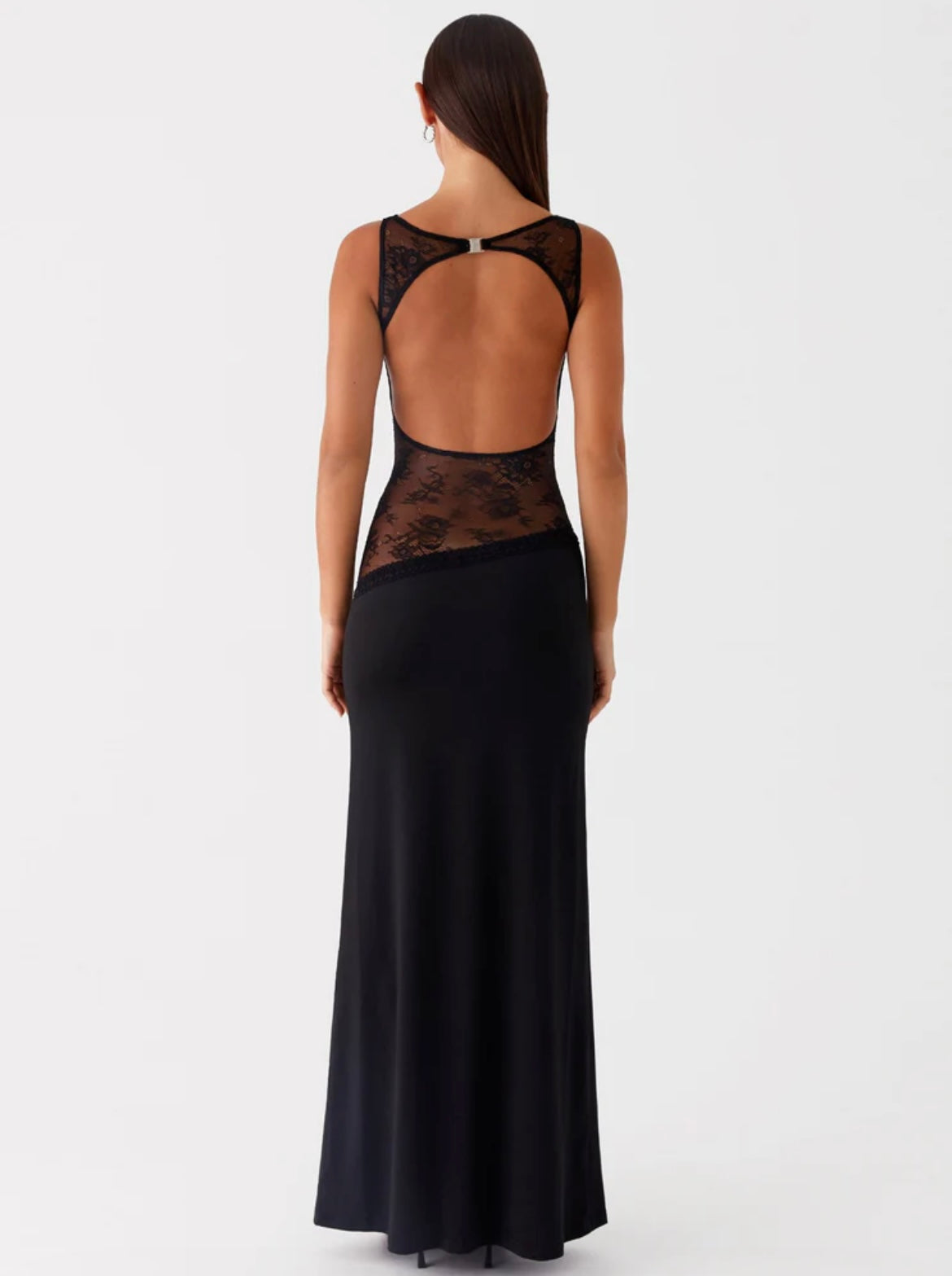 Backless Maxi Dress with Lace Detail - Stretchy Casual Wear for Women