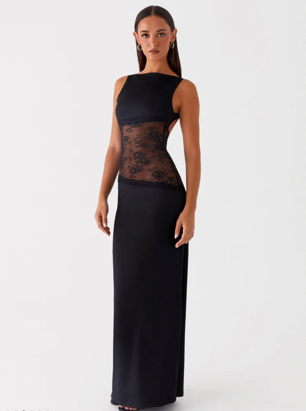 Backless Maxi Dress with Lace Detail - Stretchy Casual Wear for Women