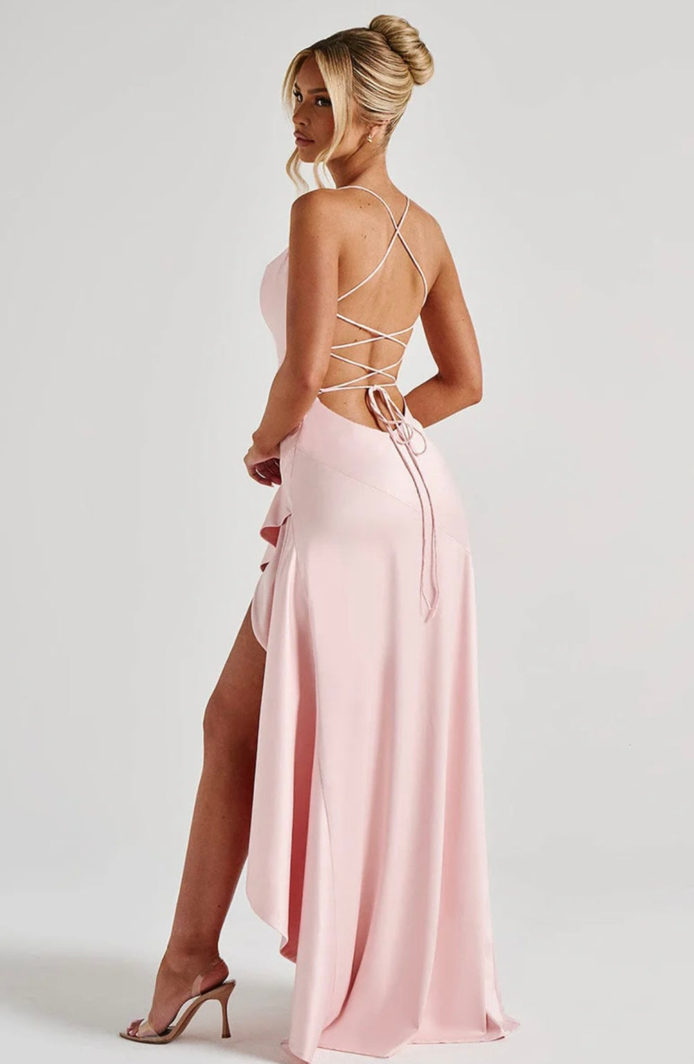 Satin High-Low Ruffle Hem Maxi Dress Women UK – Evening Wear, Cocktail
