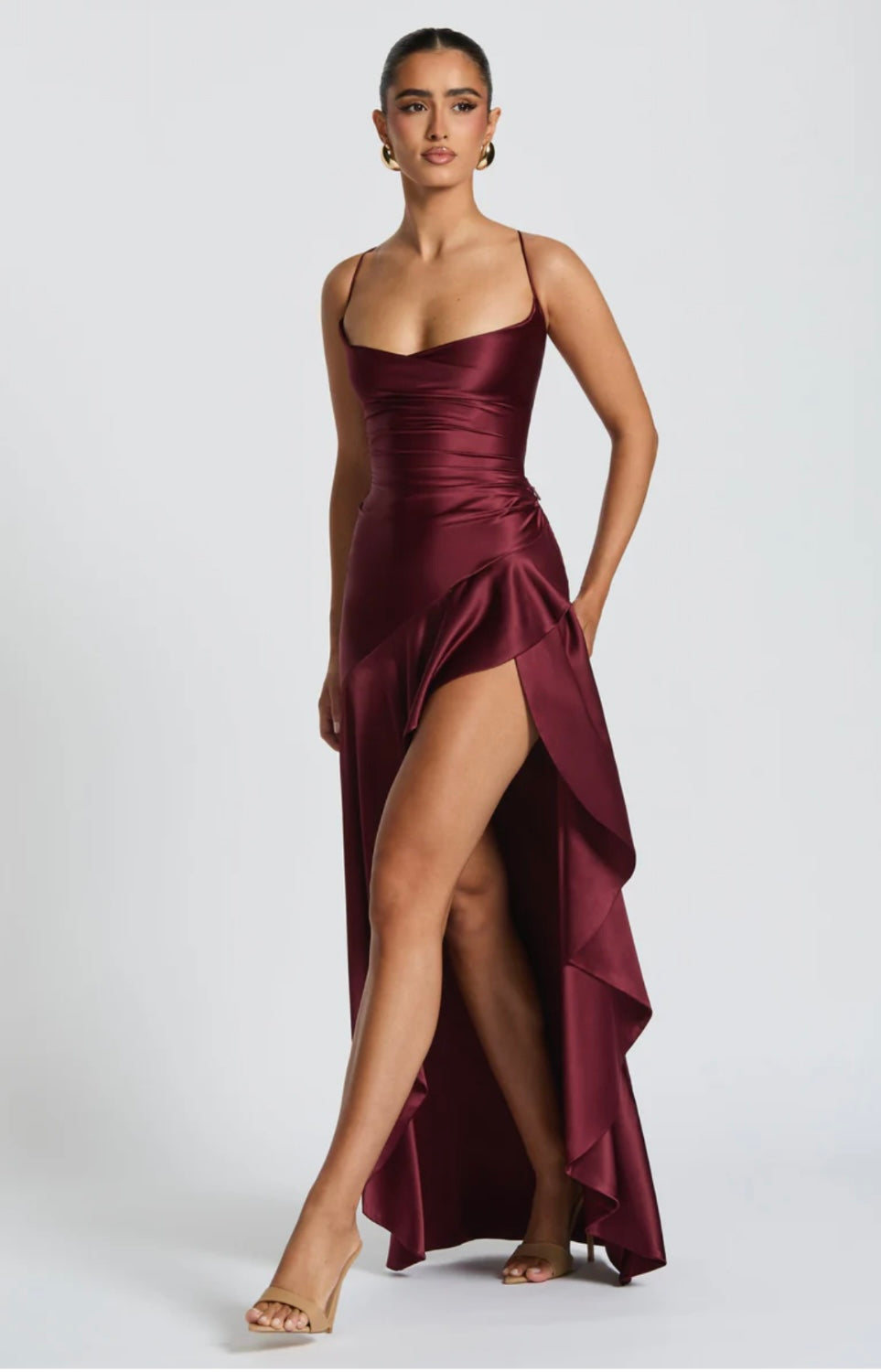 Satin High-Low Ruffle Hem Maxi Dress Women UK – Evening Wear, Cocktail