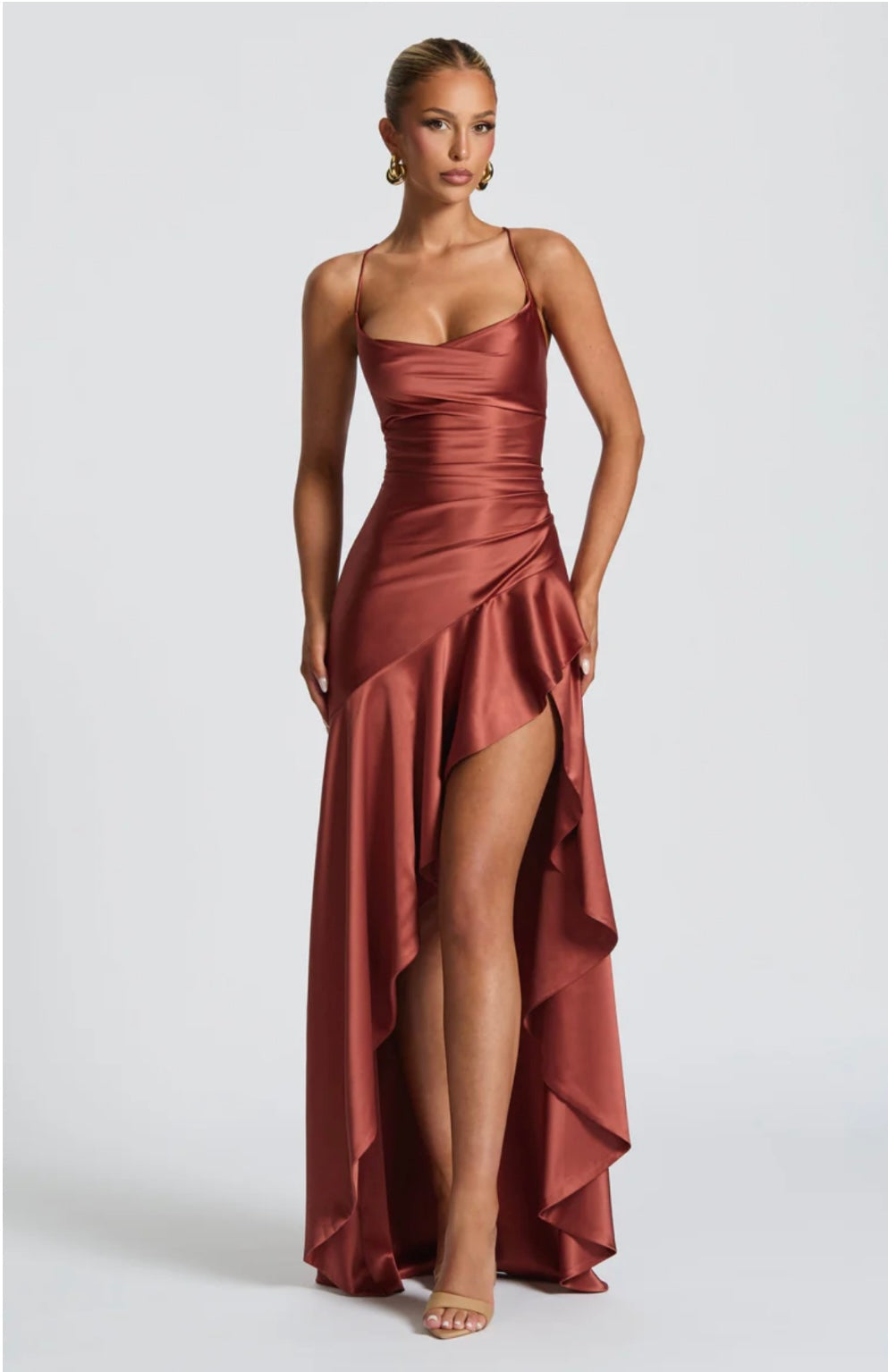 Satin High-Low Ruffle Hem Maxi Dress Women UK – Evening Wear, Cocktail