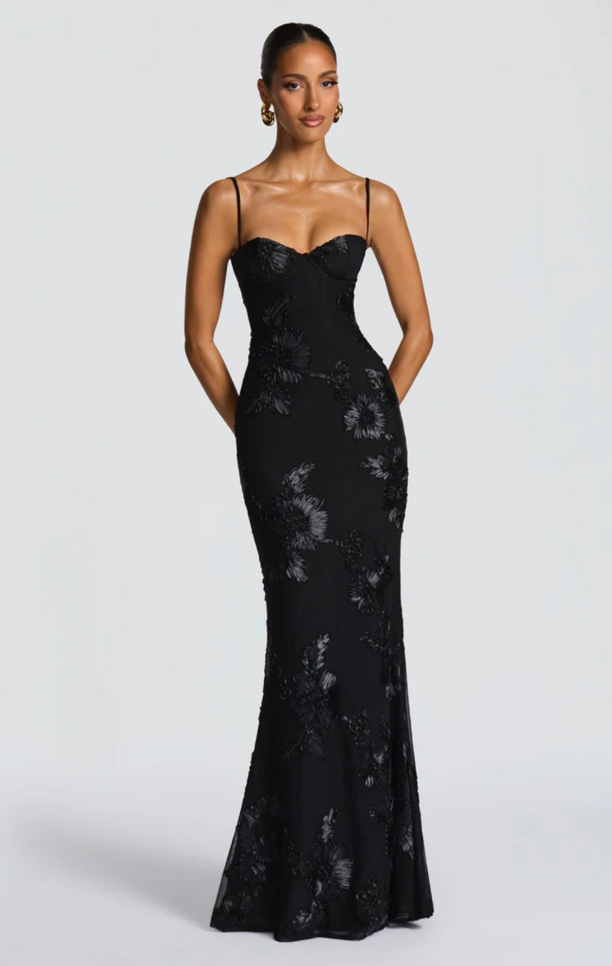Underwired Mesh Floral Maxi Dress Women UK – Wedding Guest Garden Party Evening Gown, Cocktail