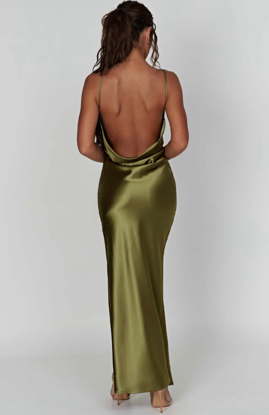 Cowl Neck Maxi Dress with Low Back and Thigh-High Split for Evening Wear