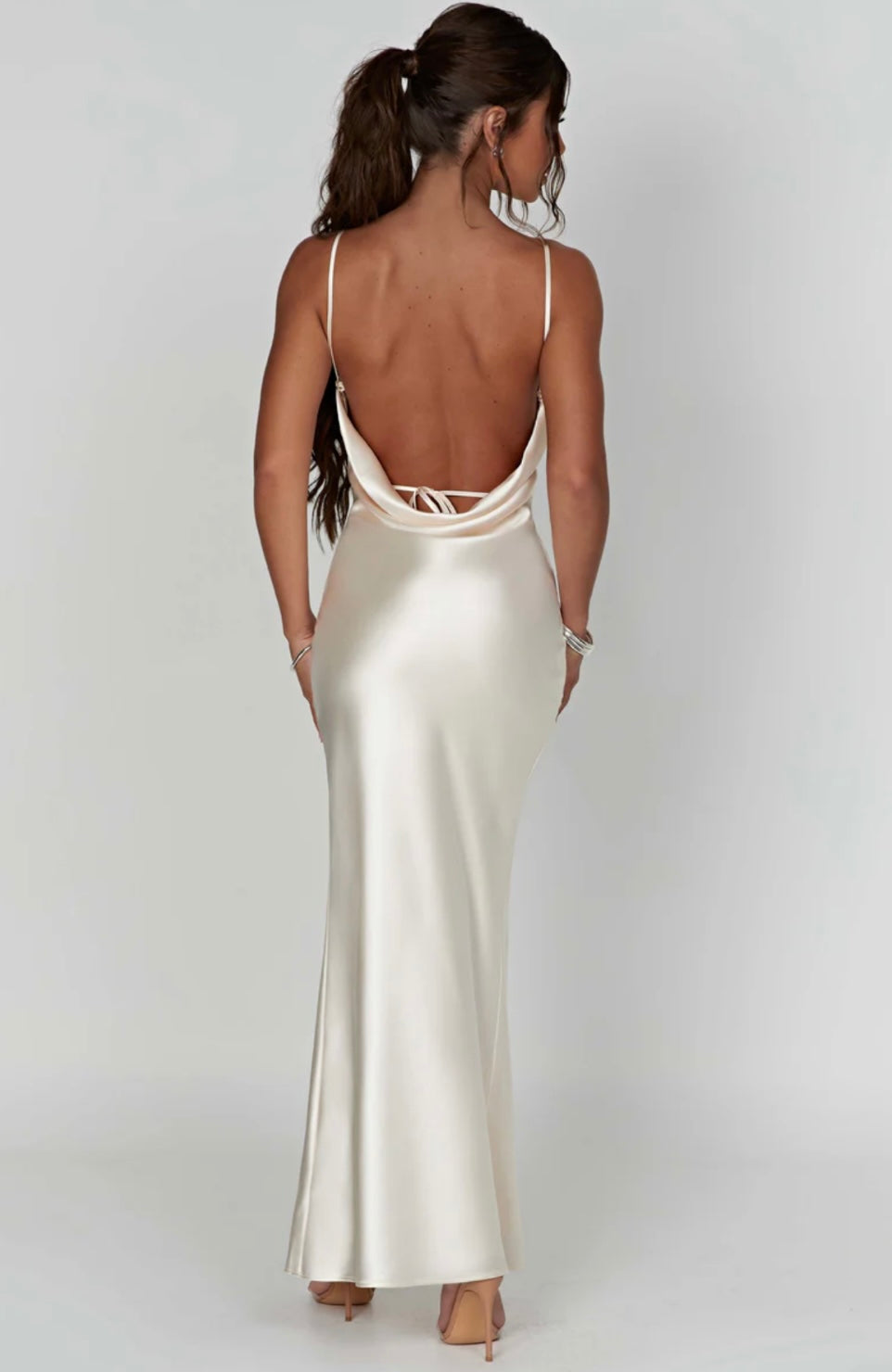 Cowl Neck Maxi Dress with Low Back and Thigh-High Split for Evening Wear
