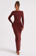 Sculpting High Neck Open Back Maxi Dress - Long Sleeve Evening Gown
