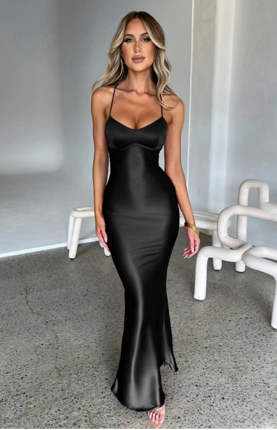 Fluid Satin Sweetheart Maxi Gown Women UK – Evening Gown, Formal Occasion