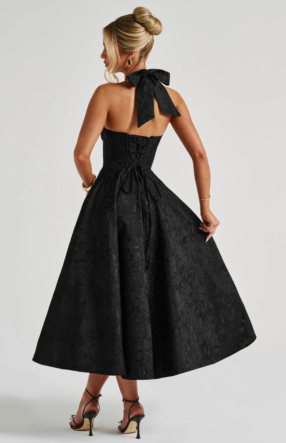 Floral Jacquard Midi Dress Women UK – Wedding Guest Garden Party Cocktail Attire