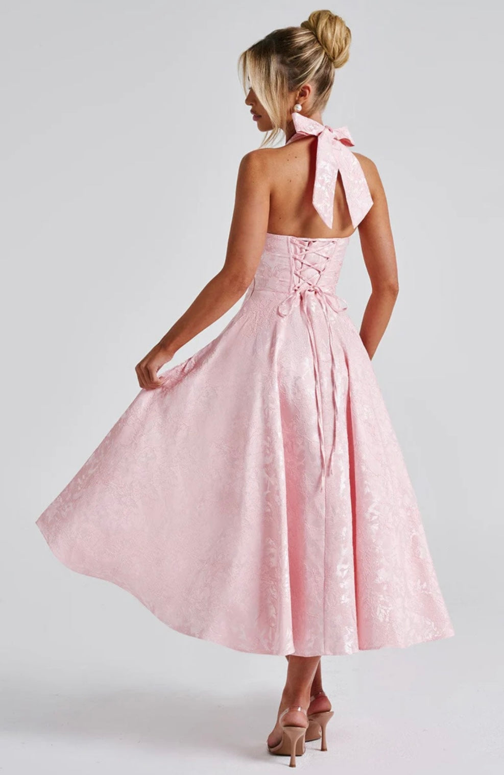 Floral Jacquard Midi Dress Women UK – Wedding Guest Garden Party Cocktail Attire
