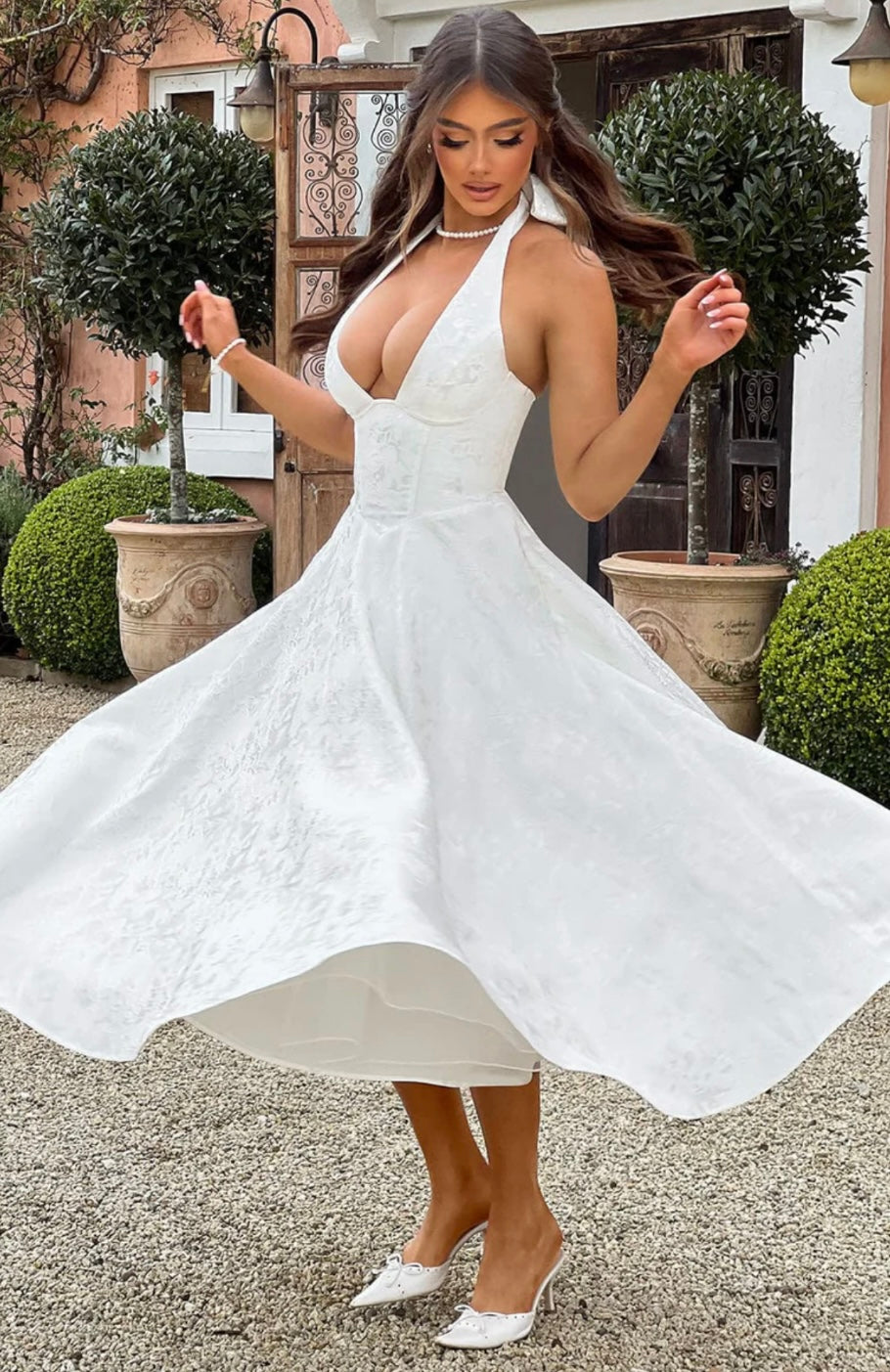 Floral Jacquard Midi Dress Women UK – Wedding Guest Garden Party Cocktail Attire