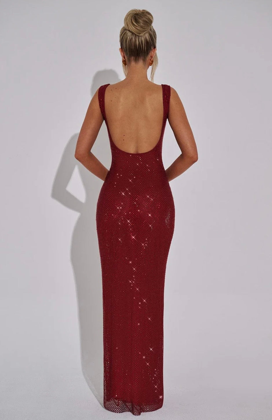 Crystal Mesh Maxi Dress with Square Neck for Evening Events and Formal Occasions