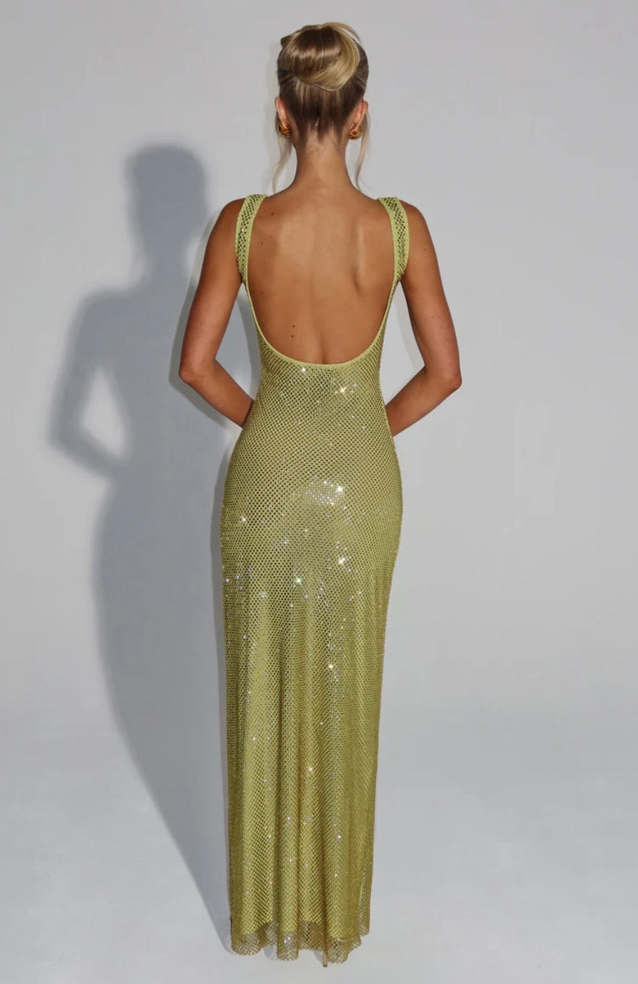 Crystal Mesh Maxi Dress with Square Neck for Evening Events and Formal Occasions