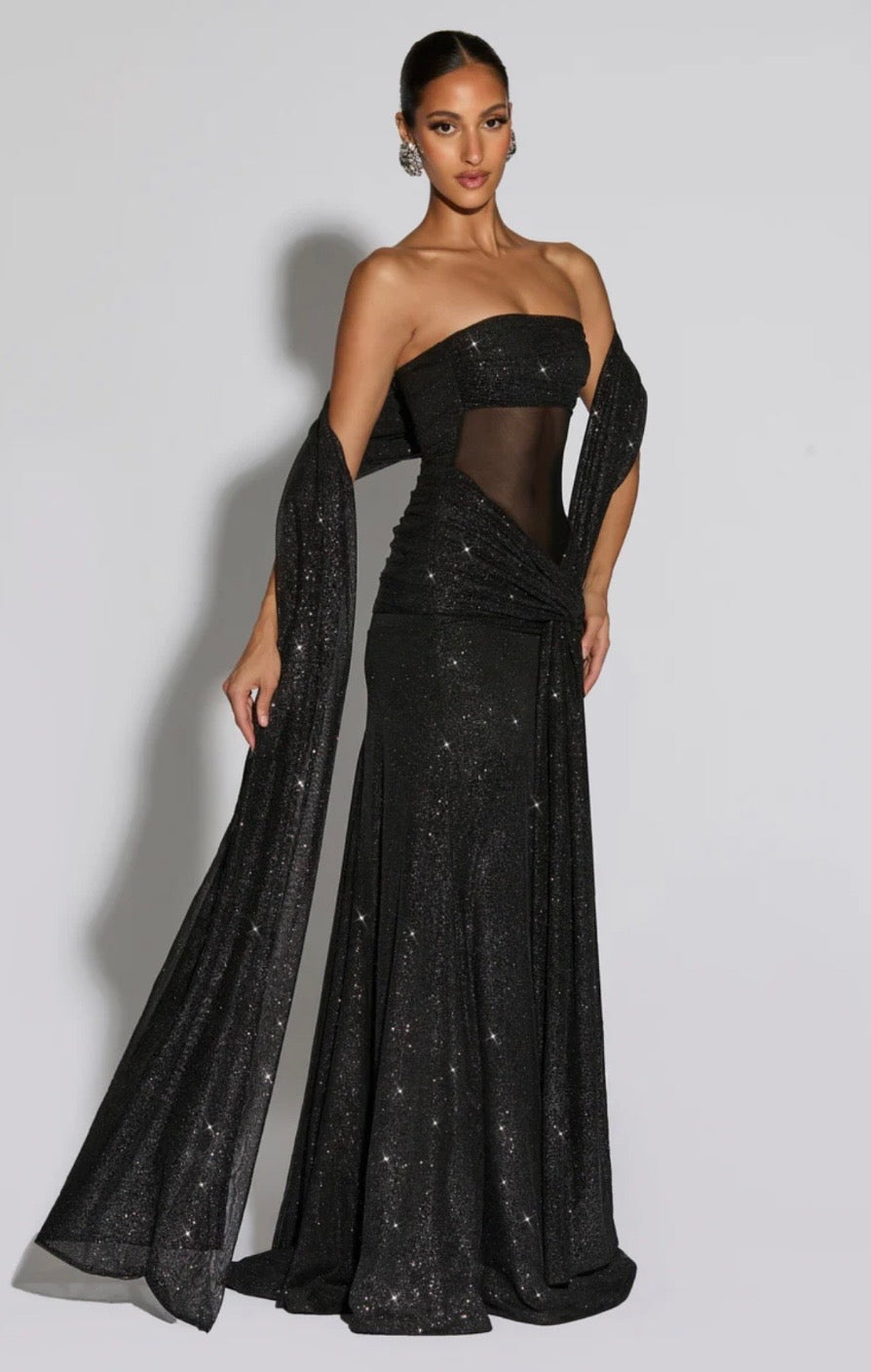 Glittering Mesh Maxi Dress with Sculpted Silhouette for Evening Events