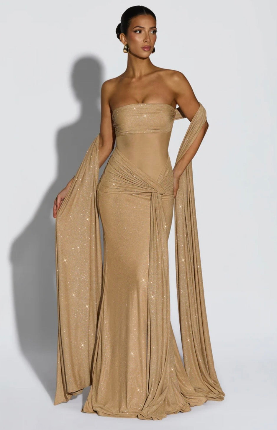 Glittering Mesh Maxi Dress with Sculpted Silhouette for Evening Events