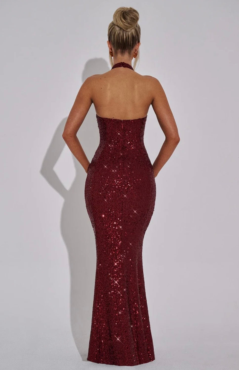 Fishtail Halter Maxi Dress with Embellishments for Formal Events