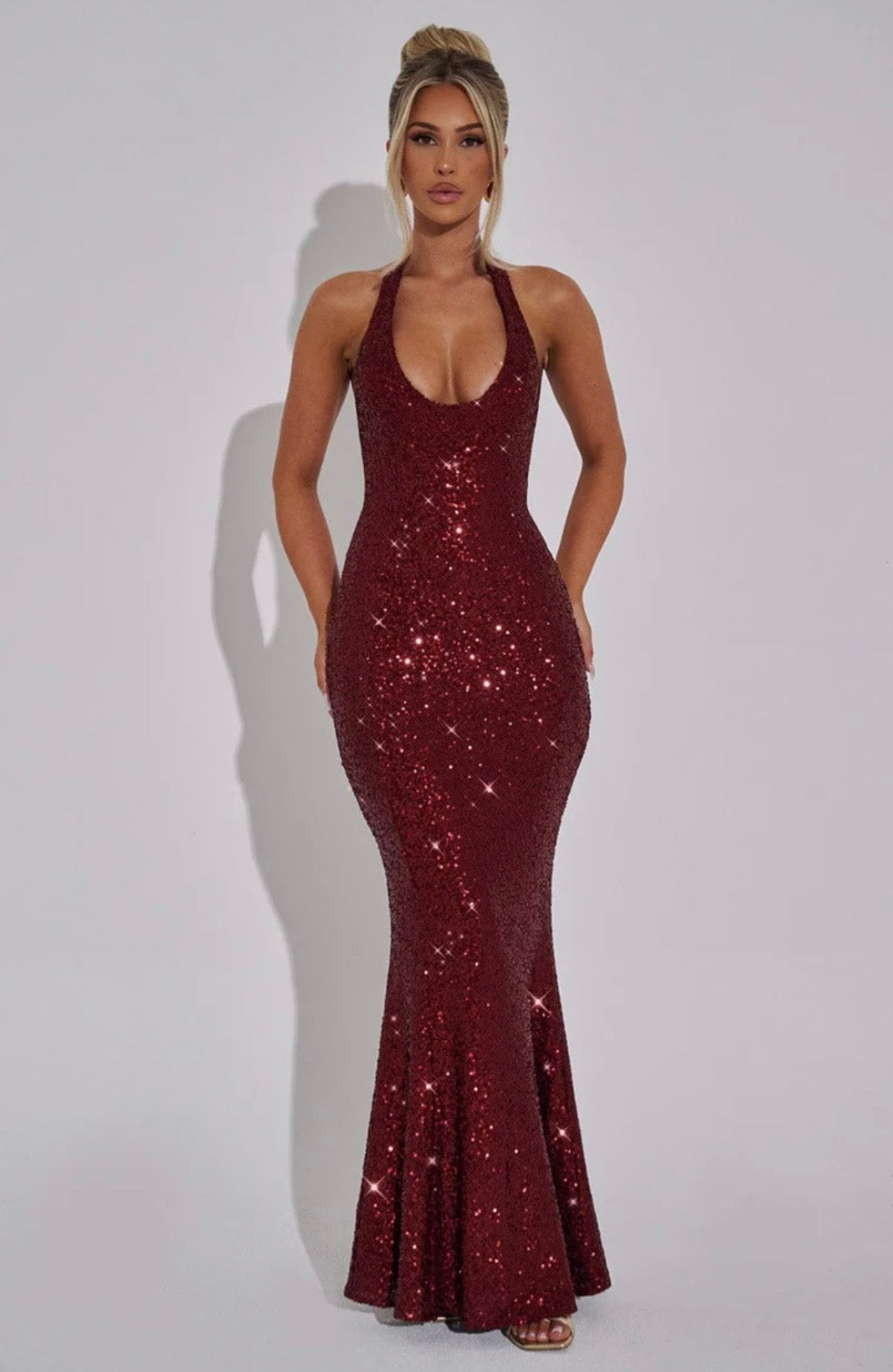 Fishtail Halter Maxi Dress with Embellishments for Formal Events