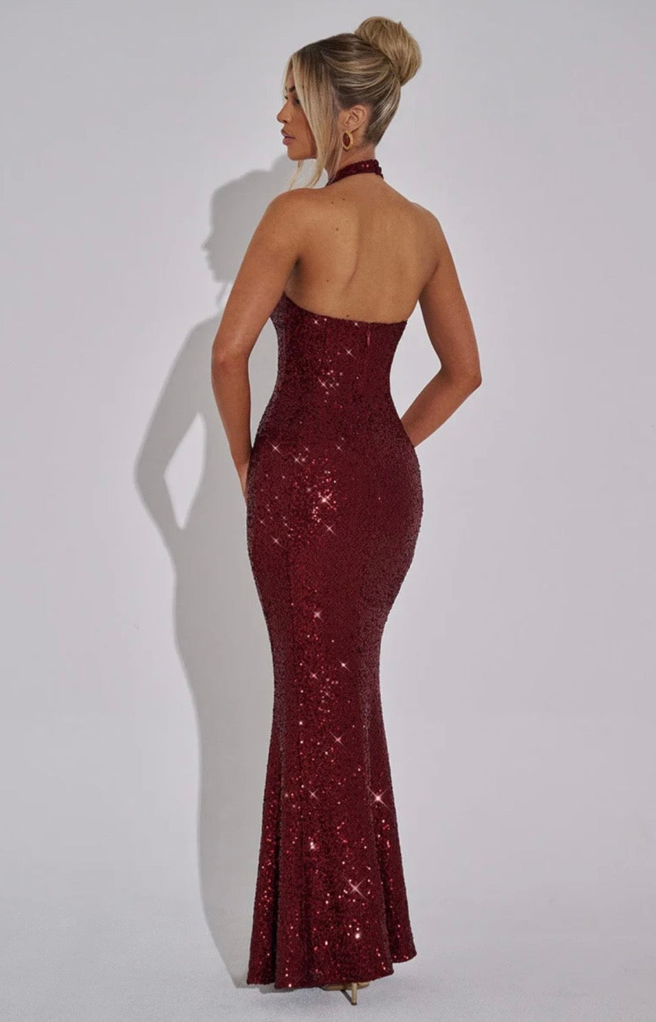 Fishtail Halter Maxi Dress with Embellishments for Formal Events