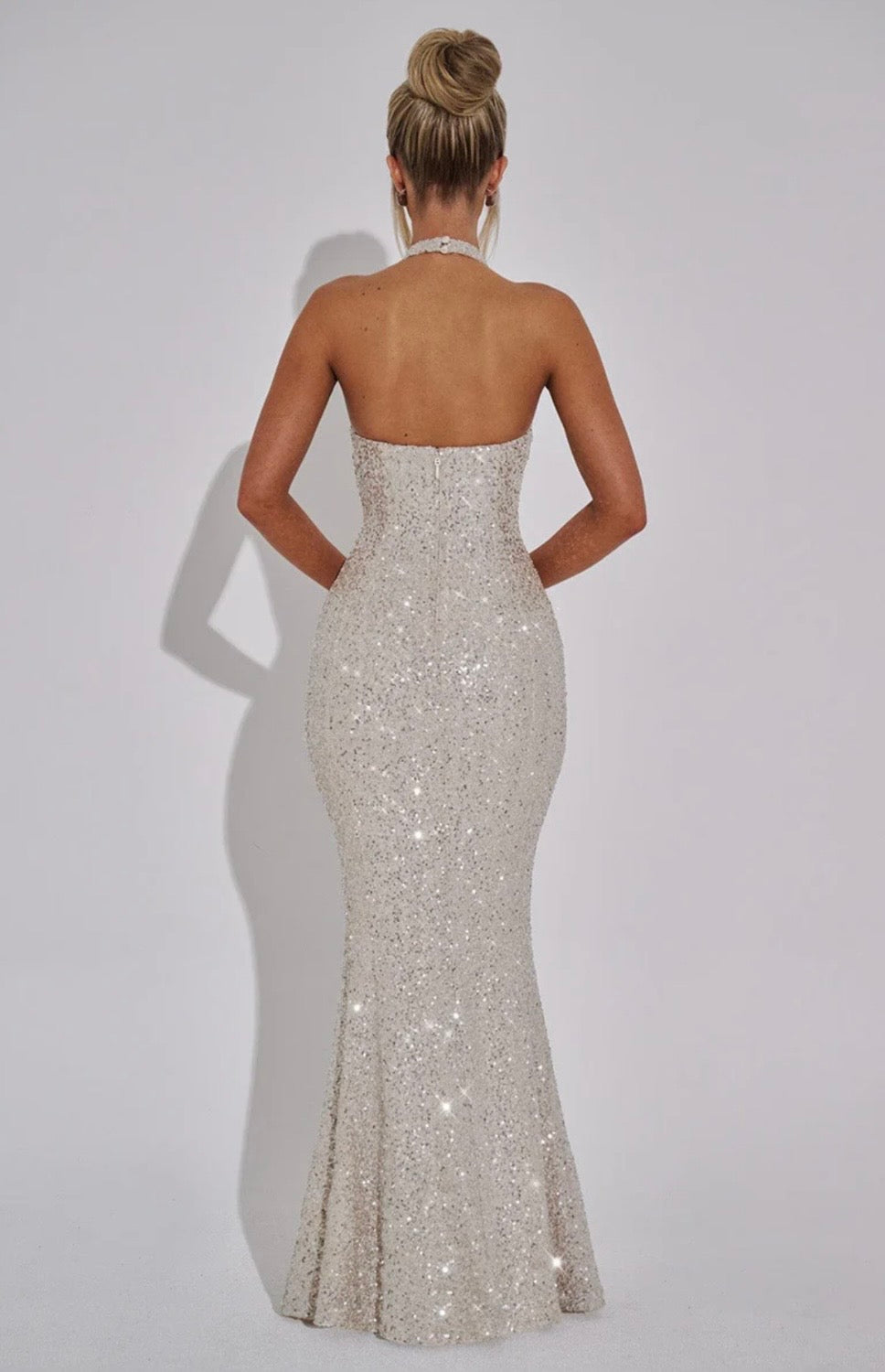 Fishtail Halter Maxi Dress with Embellishments for Formal Events