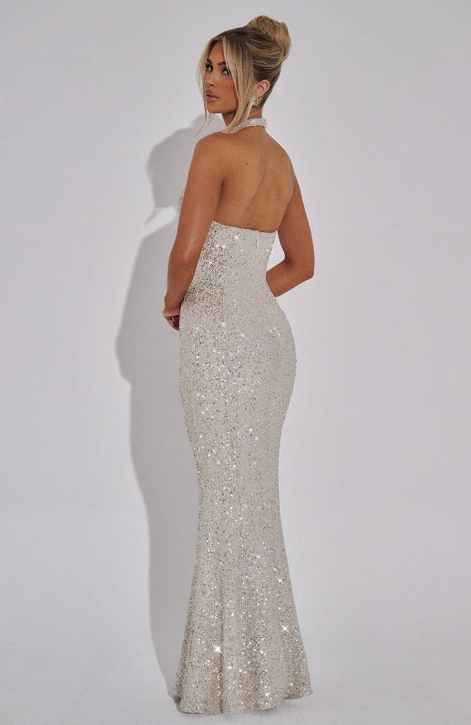 Fishtail Halter Maxi Dress with Embellishments for Formal Events