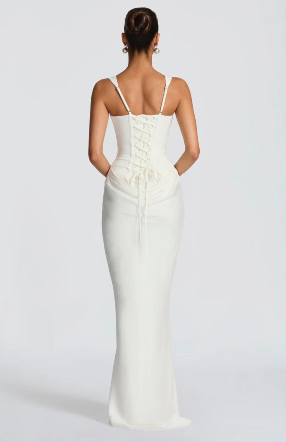 Lowered Waist Square Neck Crepe Maxi Dress for Formal Events
