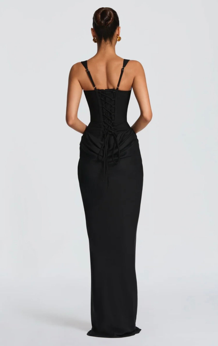 Lowered Waist Square Neck Crepe Maxi Dress for Formal Events