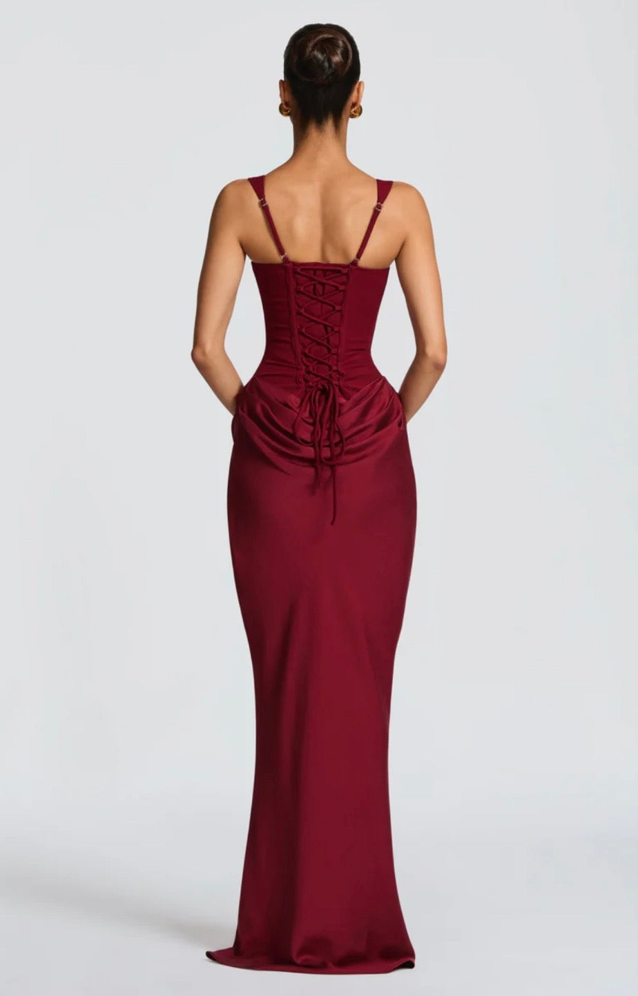 Lowered Waist Square Neck Crepe Maxi Dress for Formal Events