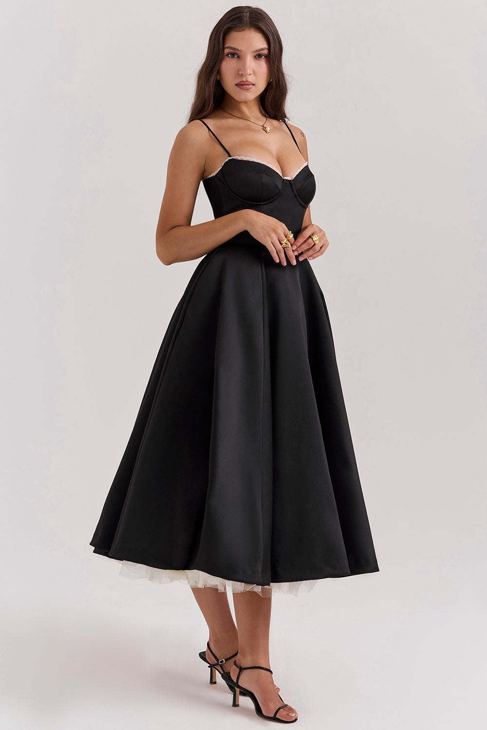 Structured Satin Midi Dress Women UK – Luxurious Corset Bodice, Wedding Guest & Cocktail