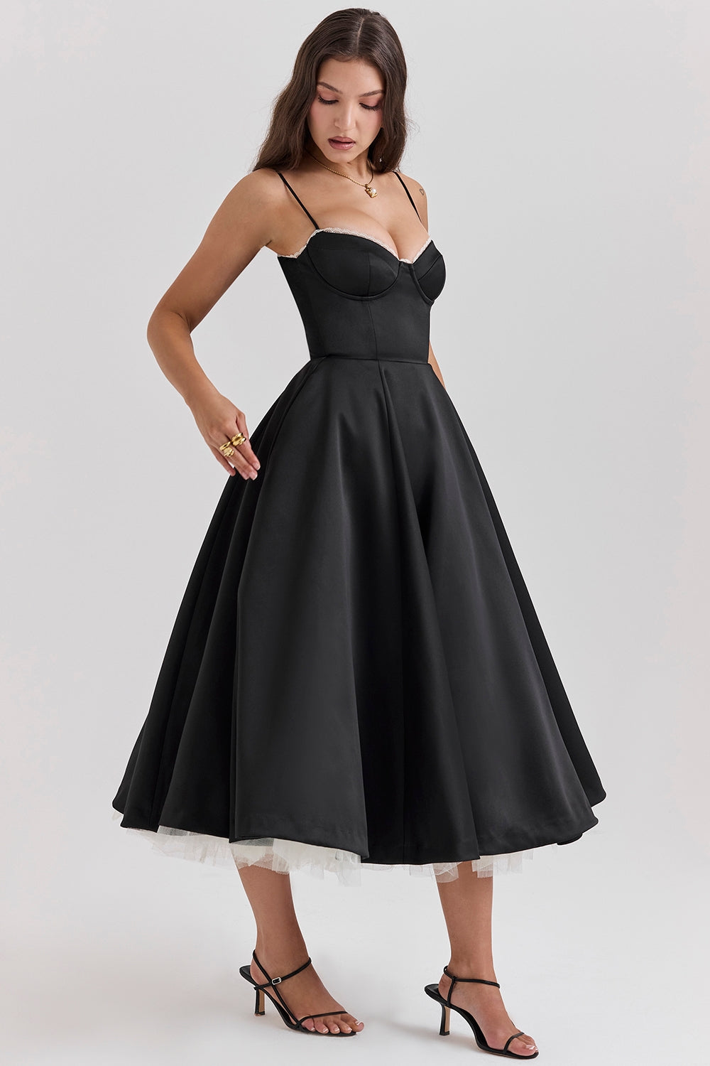Structured Satin Midi Dress Women UK – Luxurious Corset Bodice, Wedding Guest & Cocktail