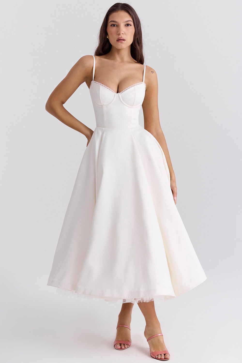 Structured Satin Midi Dress Women UK – Luxurious Corset Bodice, Wedding Guest & Cocktail