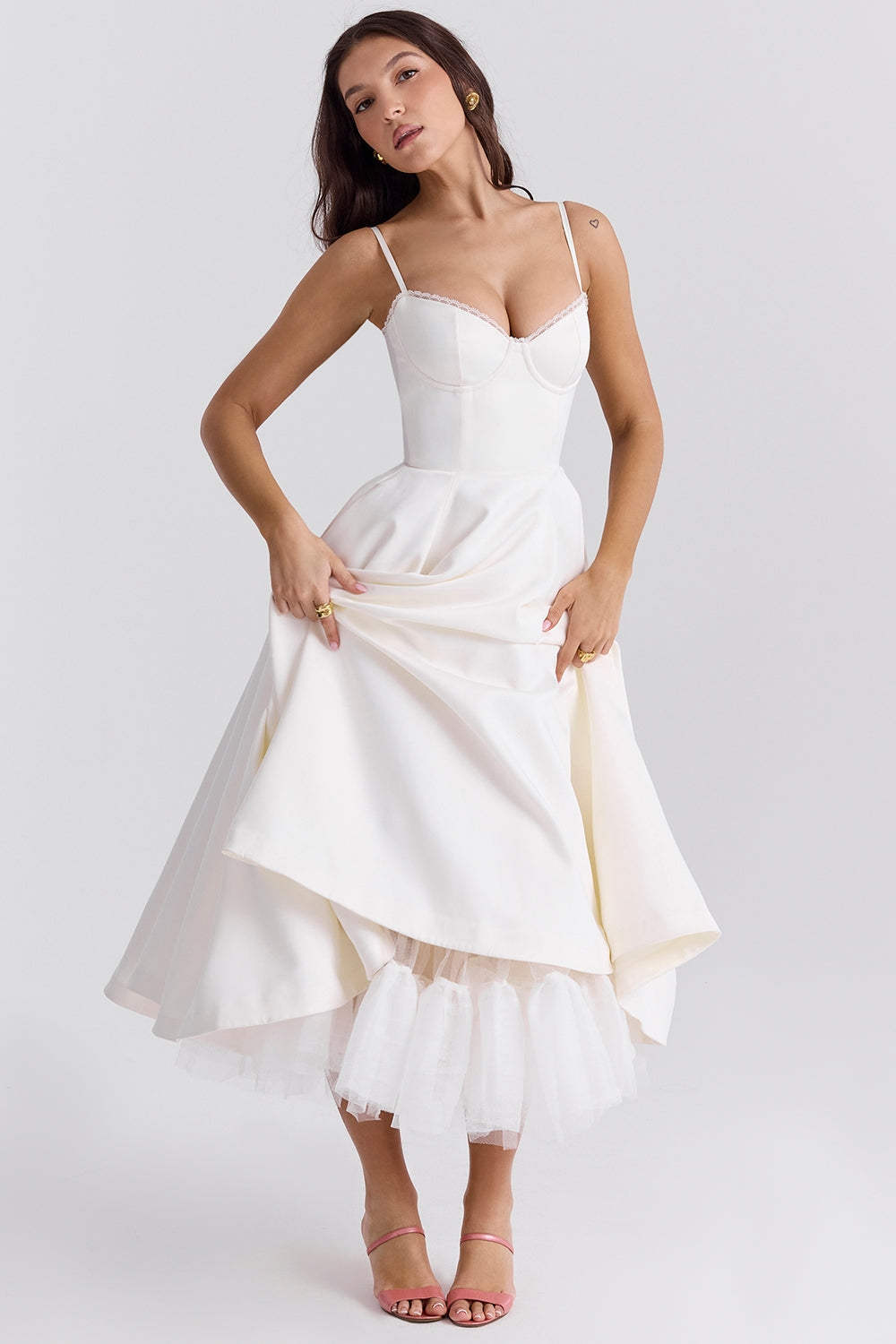 Structured Satin Midi Dress Women UK – Luxurious Corset Bodice, Wedding Guest & Cocktail