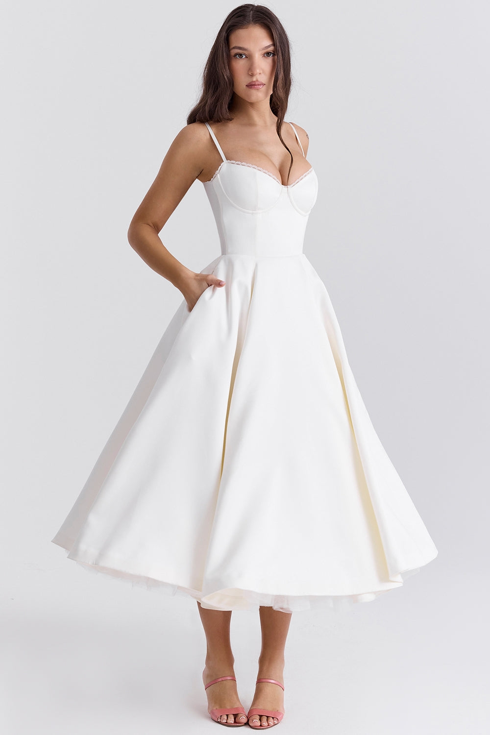 Structured Satin Midi Dress Women UK – Luxurious Corset Bodice, Wedding Guest & Cocktail