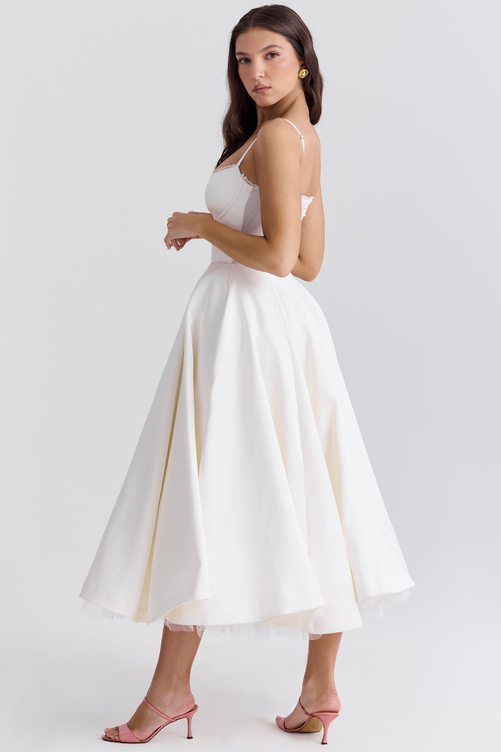 Structured Satin Midi Dress Women UK – Luxurious Corset Bodice, Wedding Guest & Cocktail