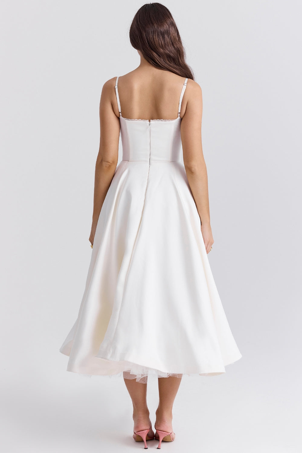 Structured Satin Midi Dress Women UK – Luxurious Corset Bodice, Wedding Guest & Cocktail