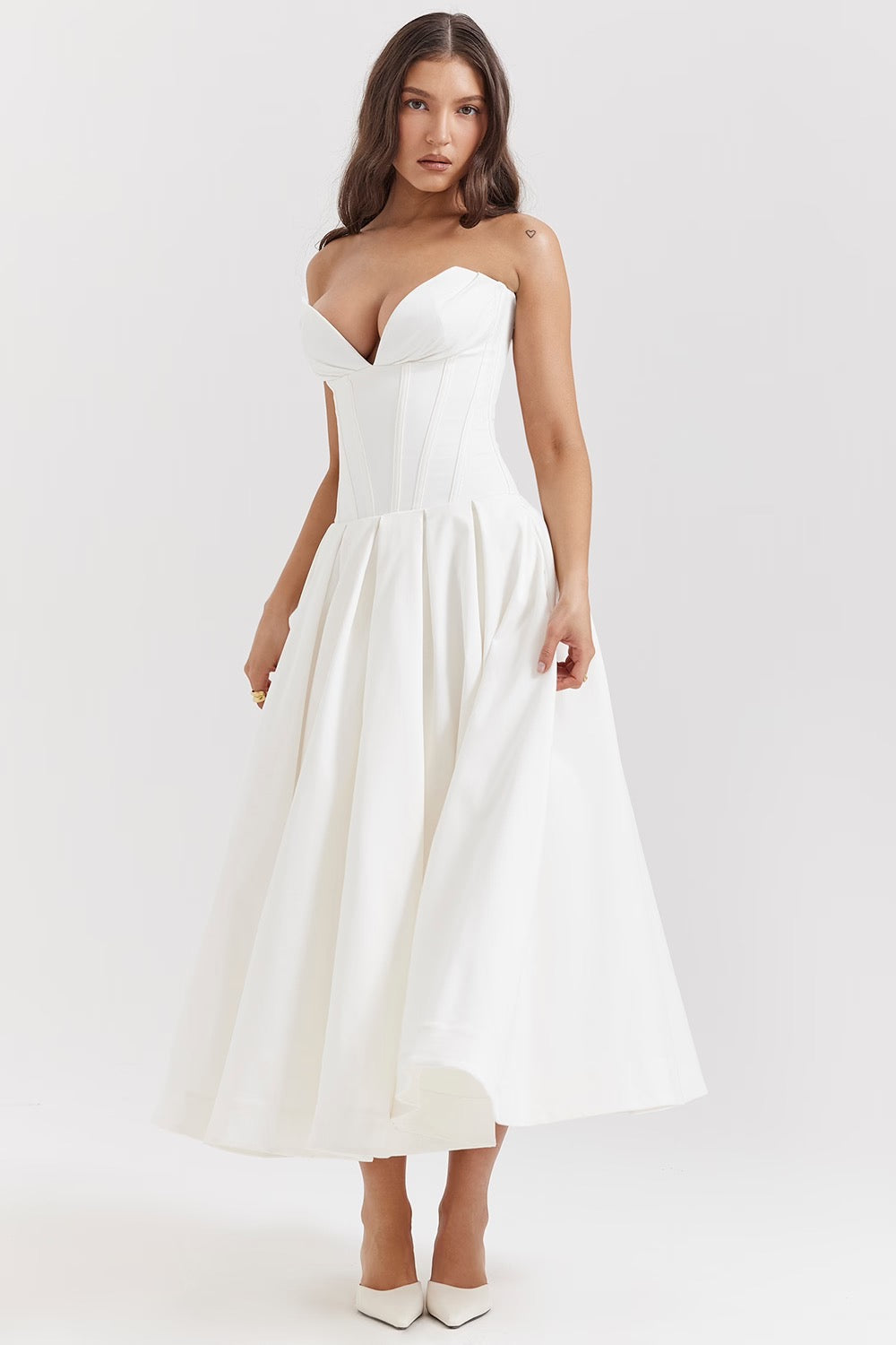 Black Pleated Boned Midi Dress Women UK – Romantic Silhouette Wedding Guest Evening Gown, Cocktail