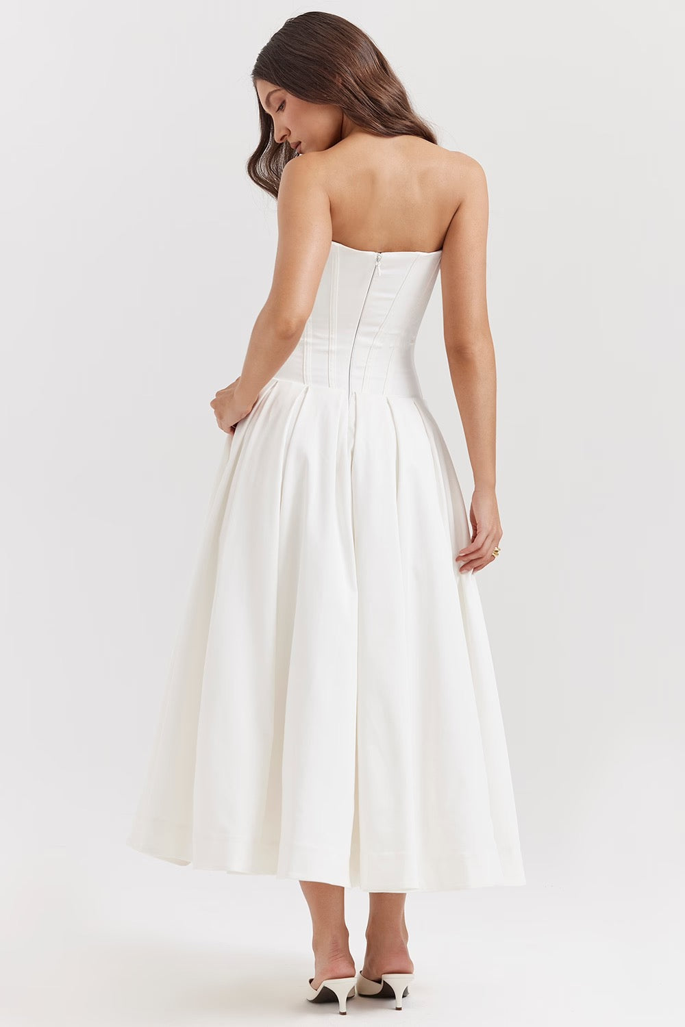 Black Pleated Boned Midi Dress Women UK – Romantic Silhouette Wedding Guest Evening Gown, Cocktail
