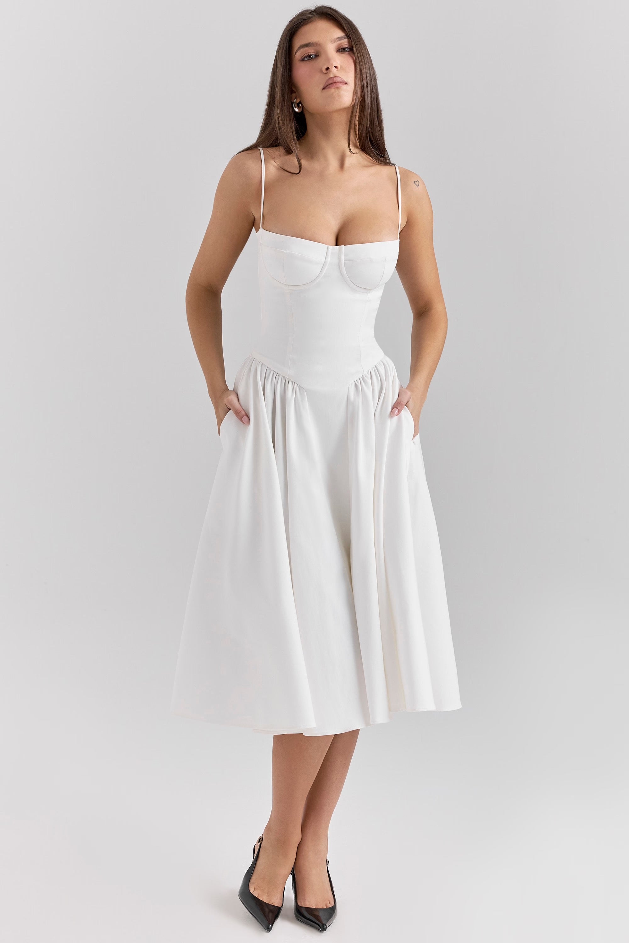 Black Twill Underwired Sweetheart Midi Dress Women UK – Evening Wear Cocktail, Formal Occasion