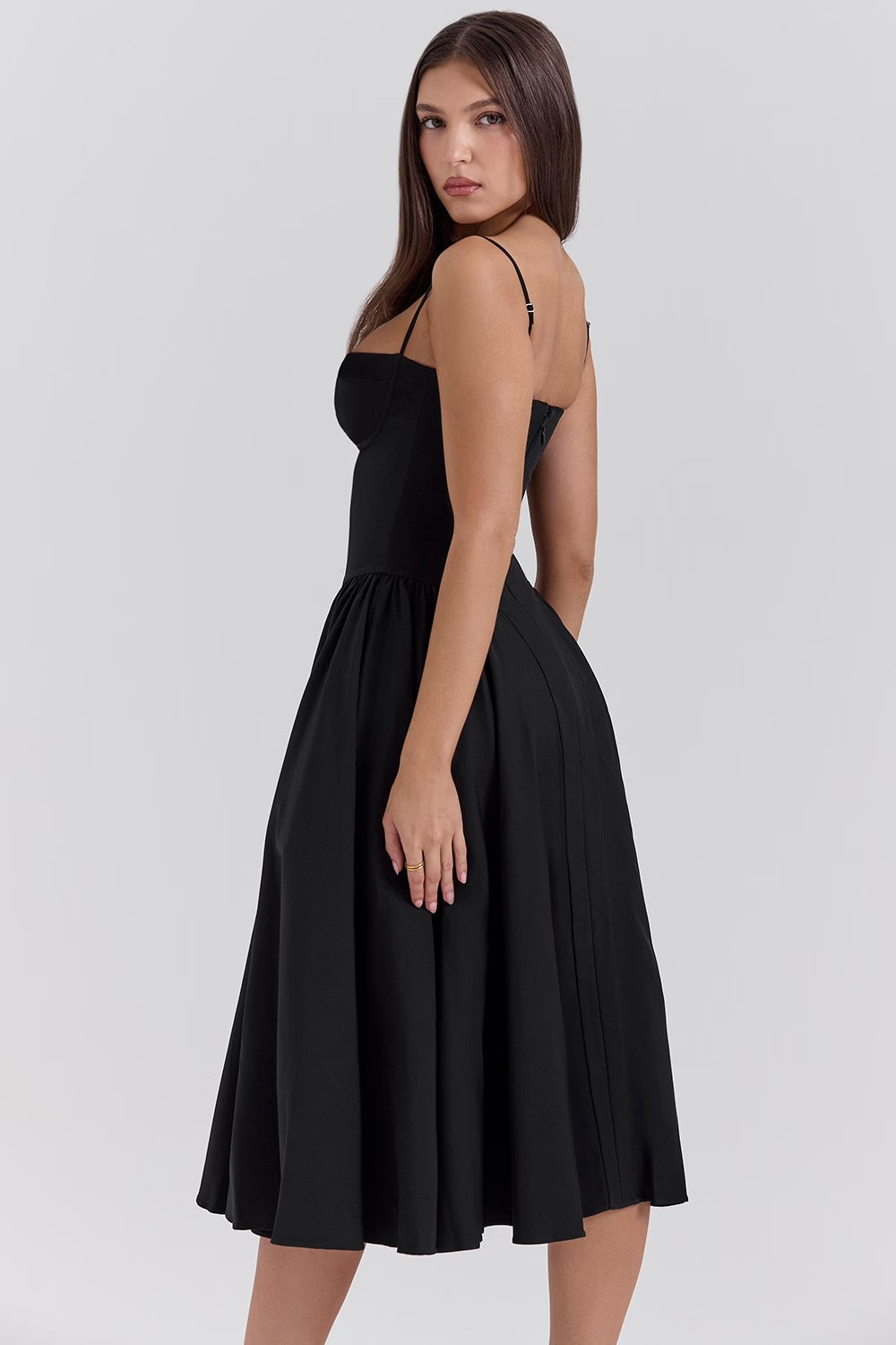 Black Twill Underwired Sweetheart Midi Dress Women UK – Evening Wear Cocktail, Formal Occasion