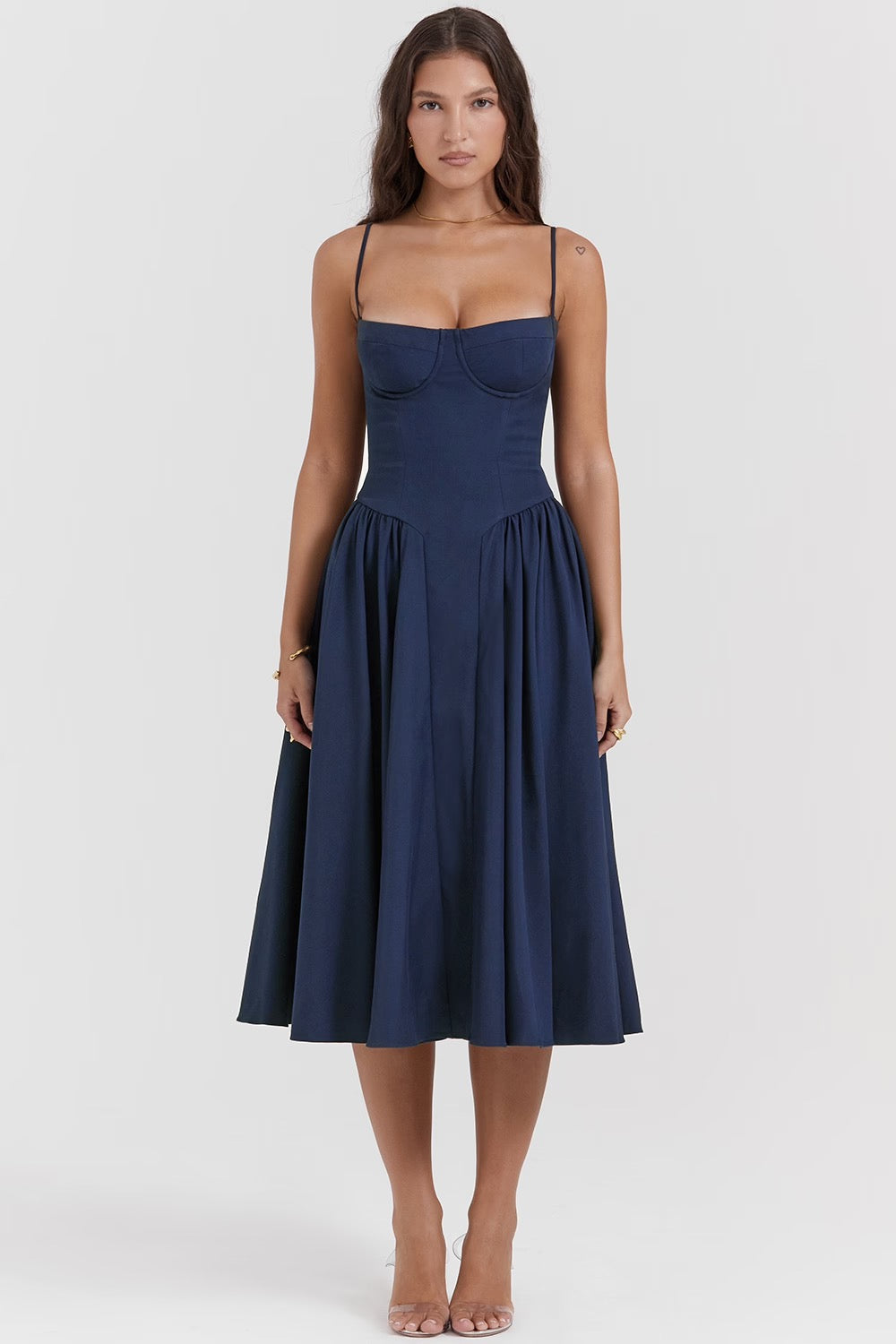 Black Twill Underwired Sweetheart Midi Dress Women UK – Evening Wear Cocktail, Formal Occasion