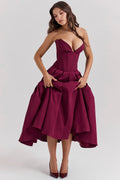Black Pleated Boned Midi Dress Women UK – Romantic Silhouette Wedding Guest Evening Gown, Cocktail
